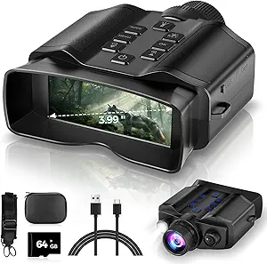 Night Vision Goggles for Adults, 3.99" HD Screen, 10000mAh Rechargeable Night Vision Binoculars with 64GB Card for Hunting Camping Surveillance