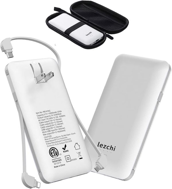 Portable Power Bank, Ultra Slim 10000mAh Portable Charger, USB C External Battery Pack with Built-in AC Plug, Charging Cable, Output Port, Compatible with All Kinds of Cellphones … - Image 9