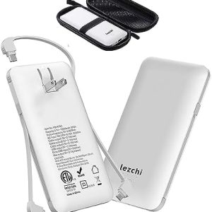 Portable Power Bank, Ultra Slim 10000mAh Portable Charger, USB C External Battery Pack with Built-in AC Plug, Charging Cable, Output Port, Compatible with All Kinds of Cellphones …